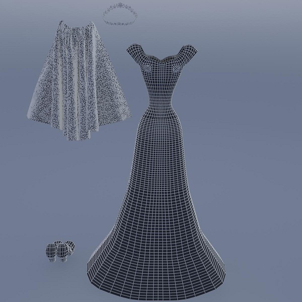 Silky blue wedding dressed bride 3D model_14