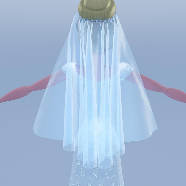 Silky blue wedding dressed bride 3D model_7