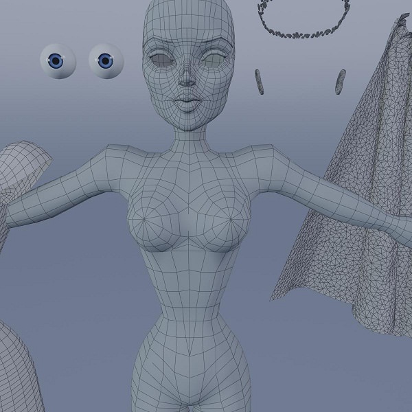 Silky blue wedding dressed bride 3D model_19