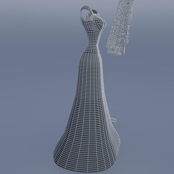 Silky blue wedding dressed bride 3D model_15