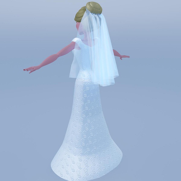Silky blue wedding dressed bride 3D model_8