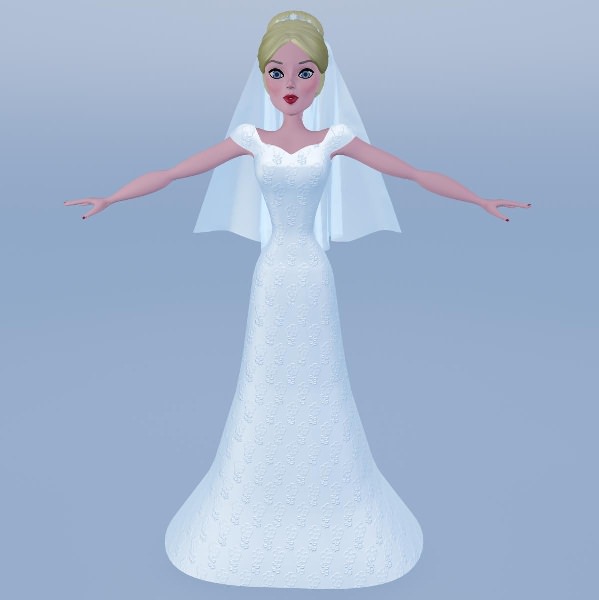 Silky blue wedding dressed bride 3D model_11
