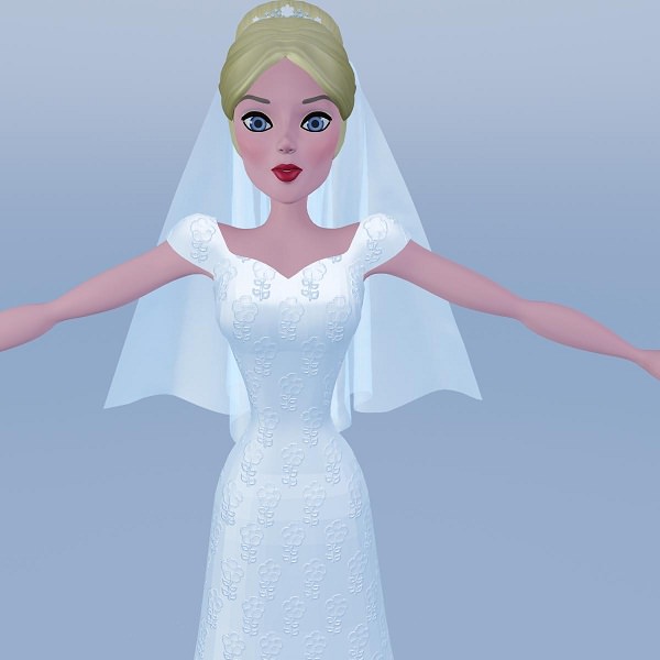 Silky blue wedding dressed bride 3D model_12