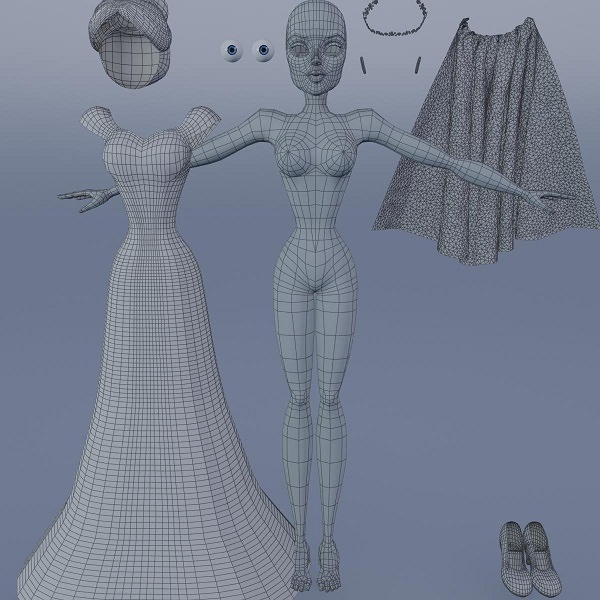 Silky blue wedding dressed bride 3D model_18