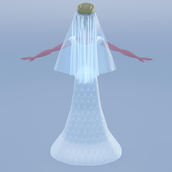 Silky blue wedding dressed bride 3D model_10