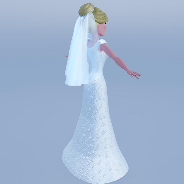 Silky blue wedding dressed bride 3D model_9