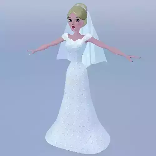 Silky blue wedding dressed bride 3D model
