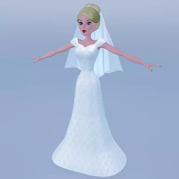 Silky blue wedding dressed bride 3D model_0