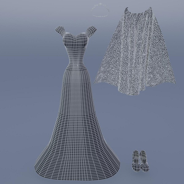 Silky blue wedding dressed bride 3D model_13