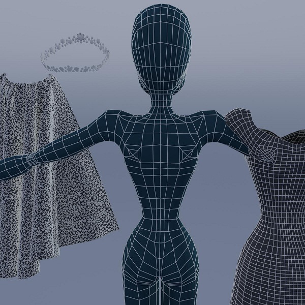 Silky blue wedding dressed bride 3D model_20