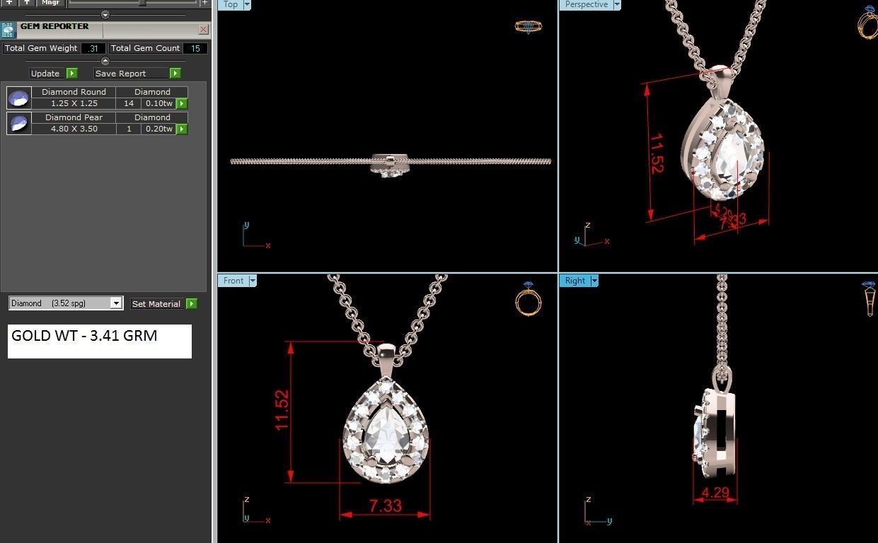 Solitaire Pendant 3dm renders details 3D print model_3