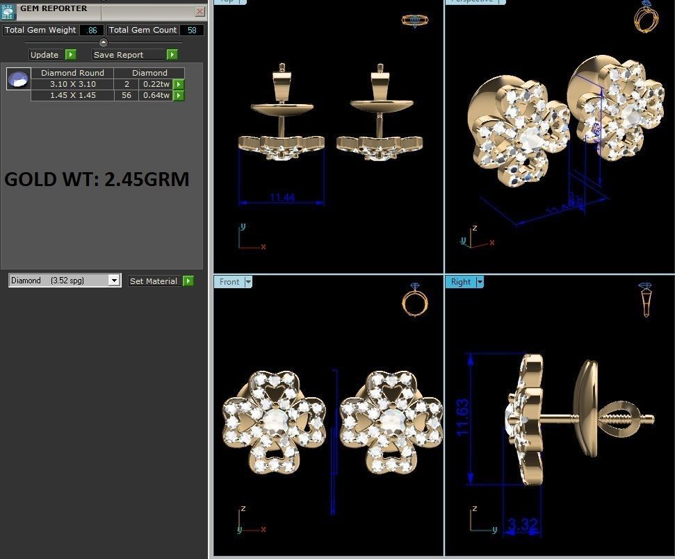 Solitaire Studs Earrings 3dm renders details 3D print model_3