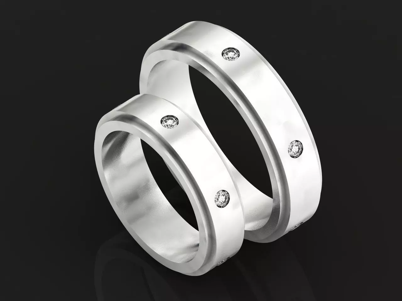 couple wedding ring with diamond in line 1276 3D print model
