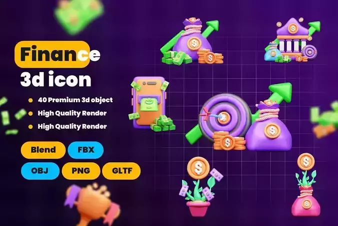 Finance 3d Illustration Icon Pack 3D model