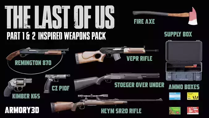 Last of Us Weapons Pack Game Ready PBR Rigged AAA Low-poly 3D model