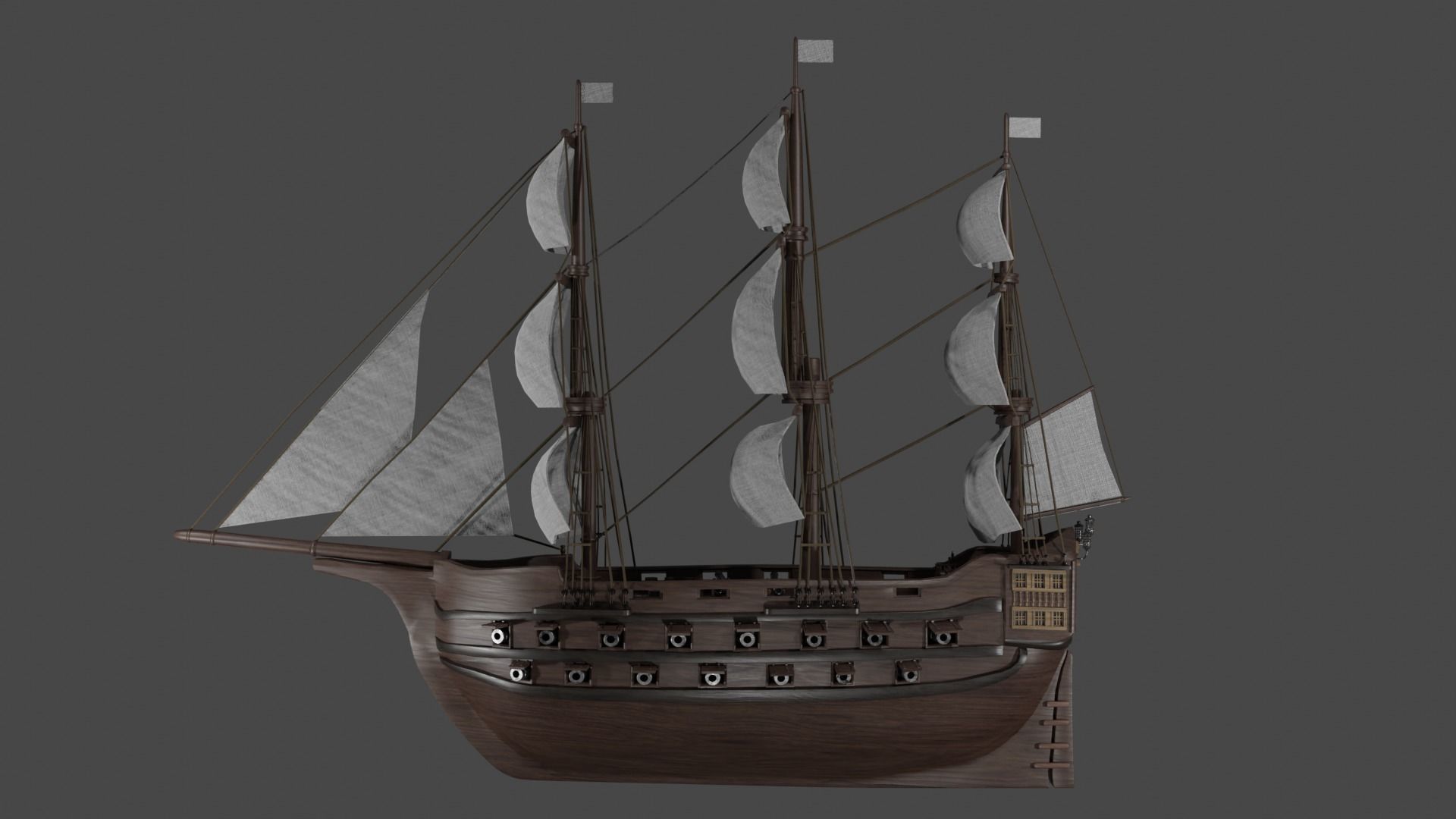 Sailing ship Low-poly 3D model_1