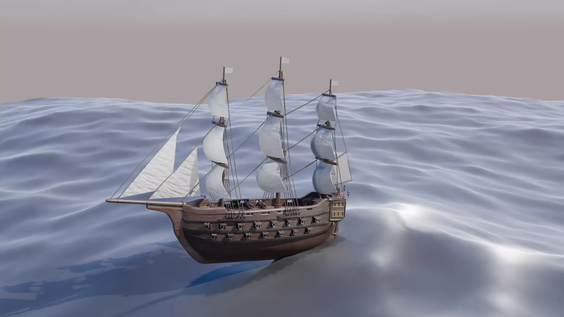Sailing ship Low-poly 3D model_0