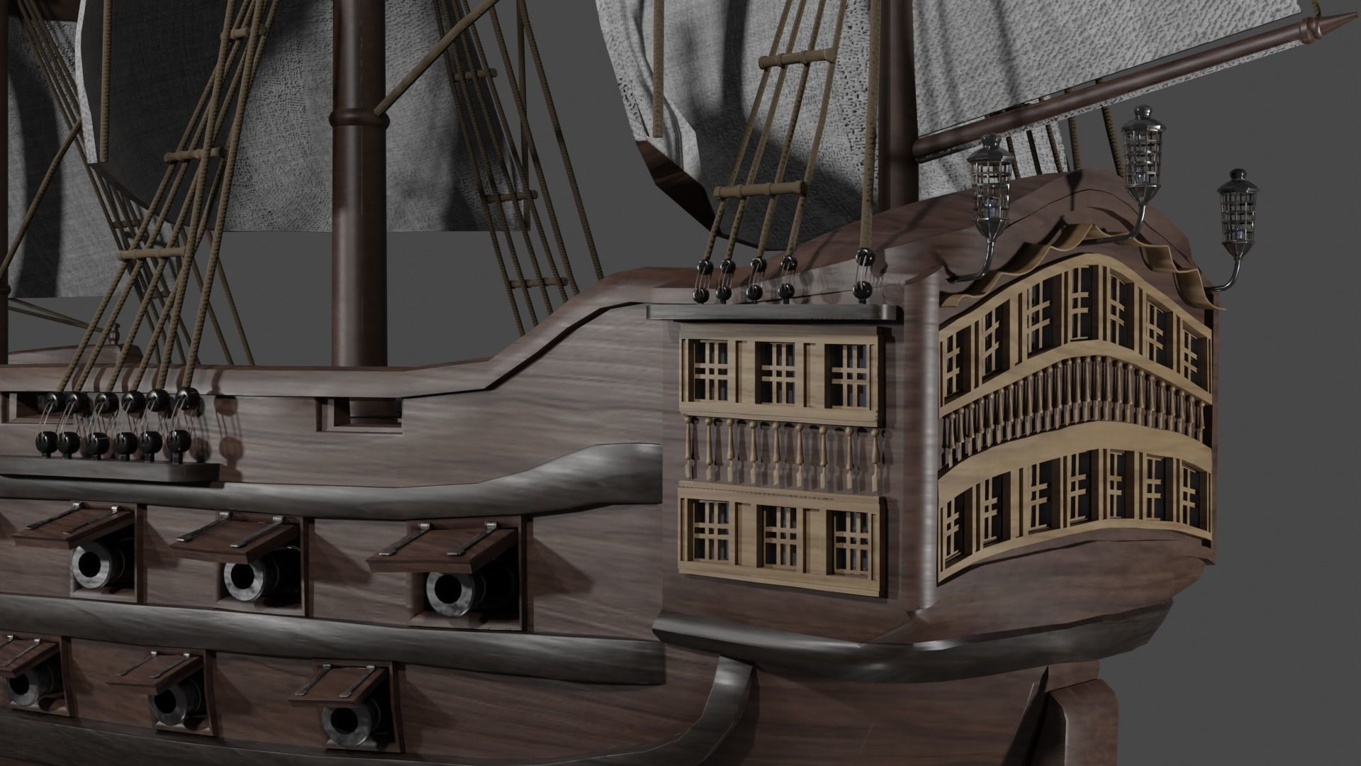 Sailing ship Low-poly 3D model_4