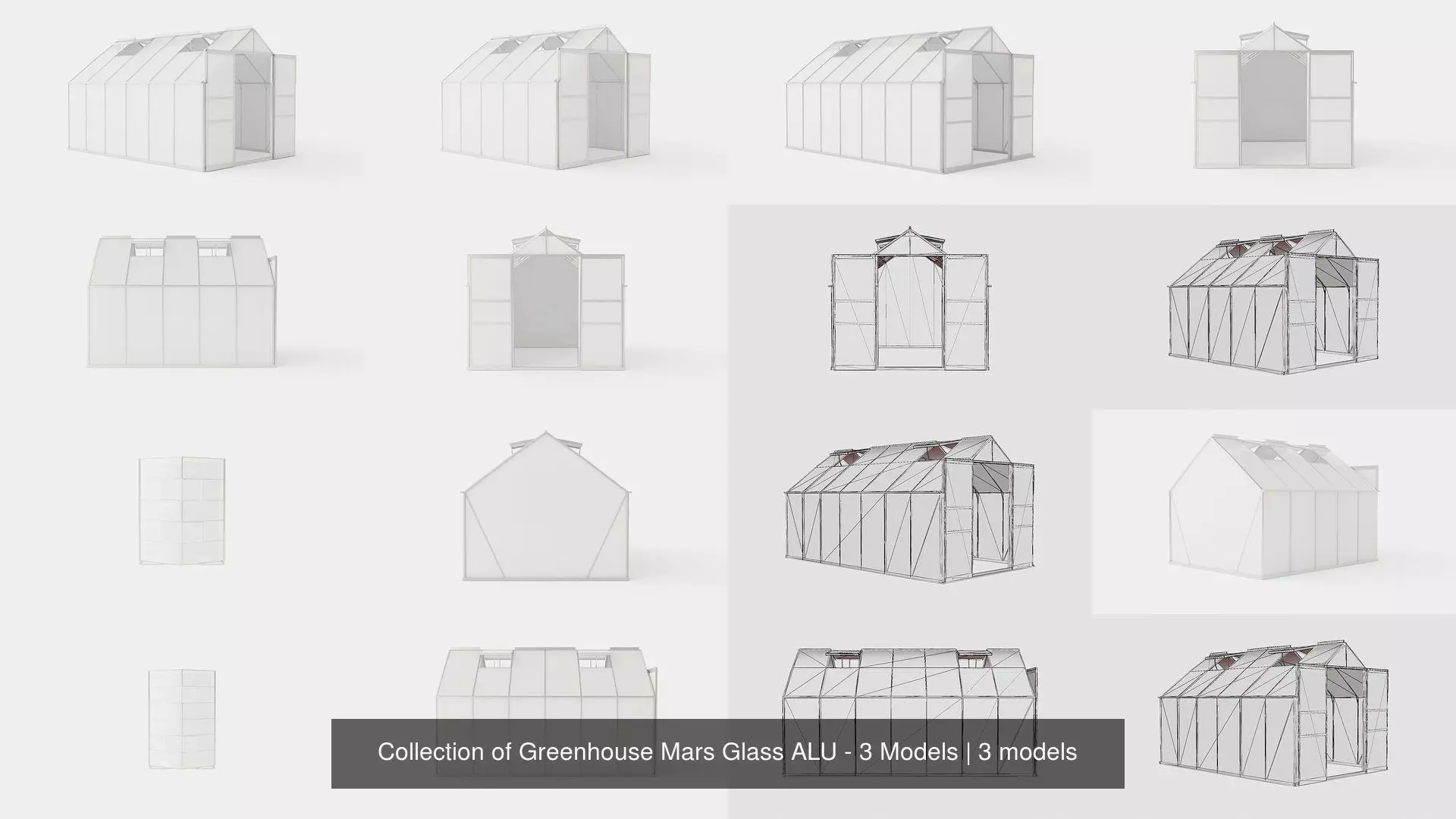 Collection of Greenhouse Mars Glass ALU - 3 Models 3D Model Pack