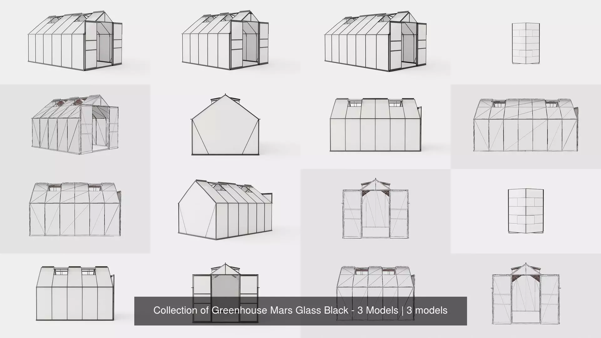 Collection of Greenhouse Mars Glass Black - 3 Models 3D Model Pack
