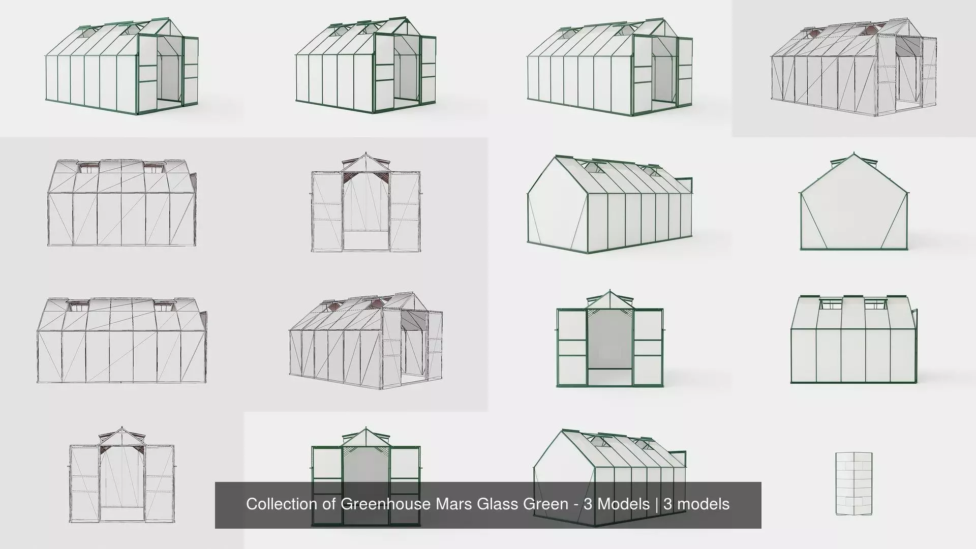 Collection of Greenhouse Mars Glass Green - 3 Models 3D Model Pack