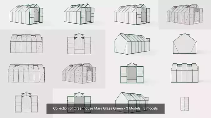 Collection of Greenhouse Mars Glass Green - 3 Models 3D Model Pack