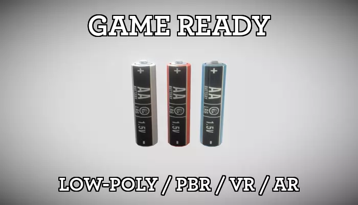 AA Batteries 3x Low-Poly Game-Ready PBR VR AR Low-poly 3D model_0