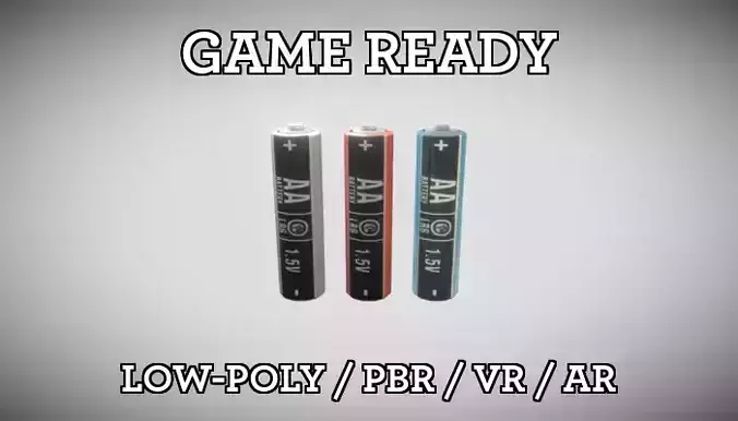 AA Batteries 3x Low-Poly Game-Ready PBR VR AR Low-poly 3D model