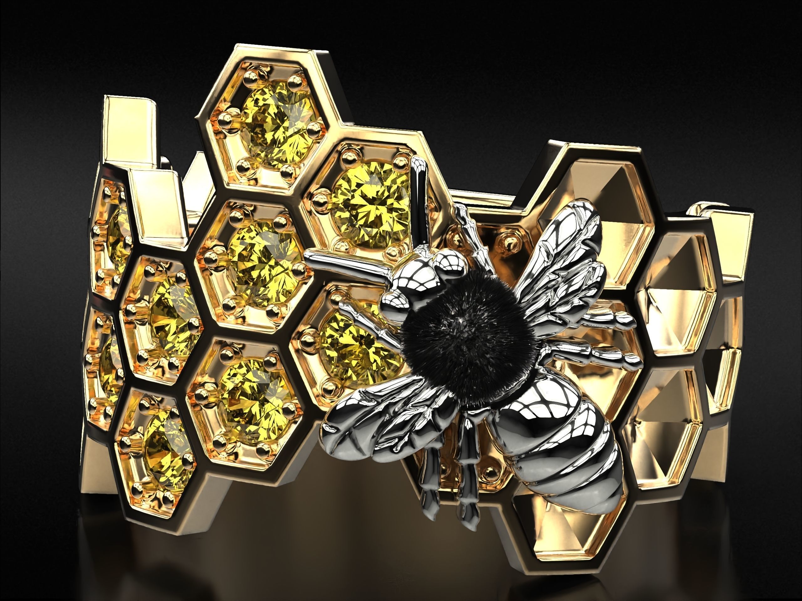 Ring bee on honeycombs with honey 798 3D print model_17