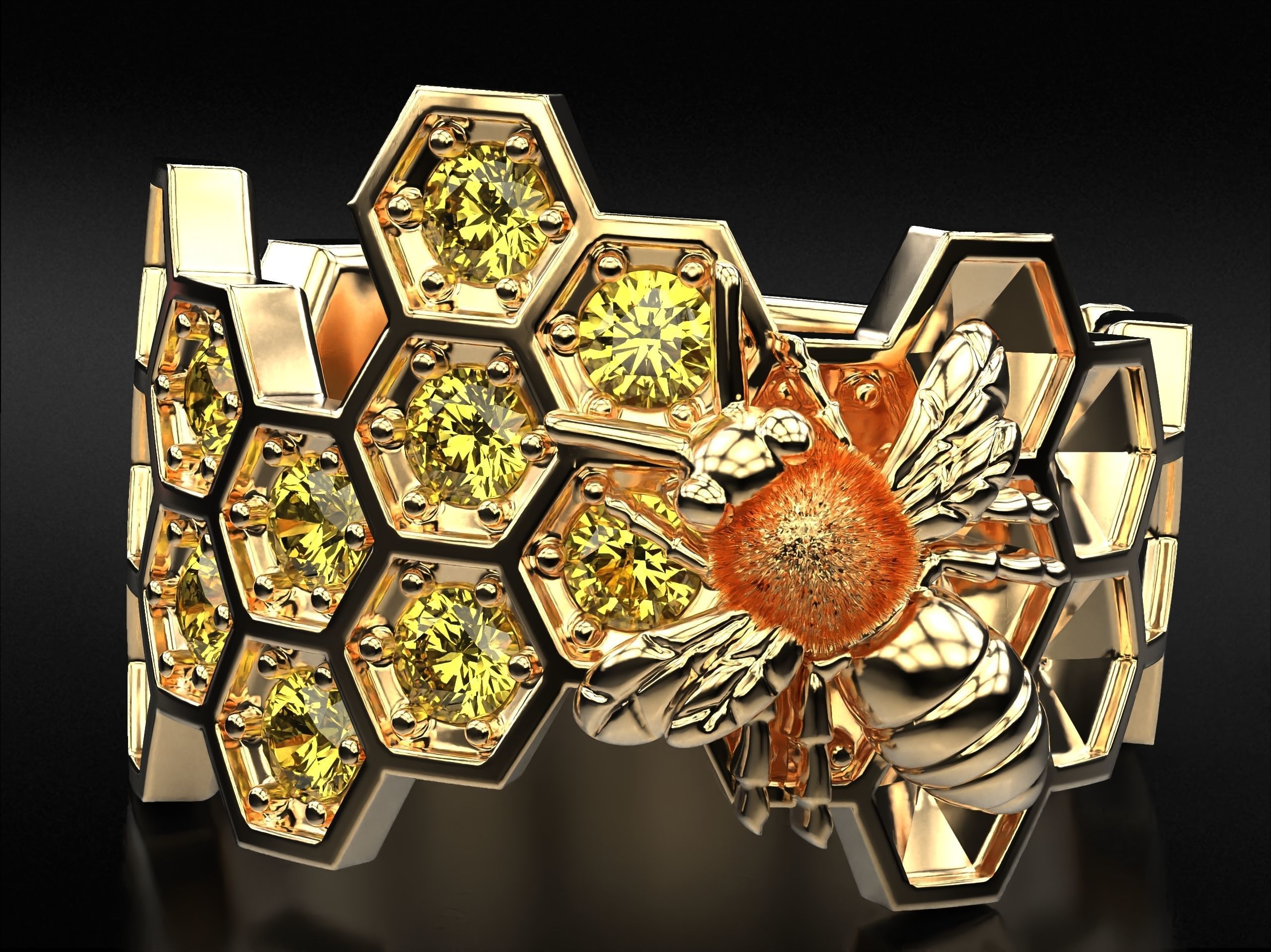 Ring bee on honeycombs with honey 798 3D print model_6