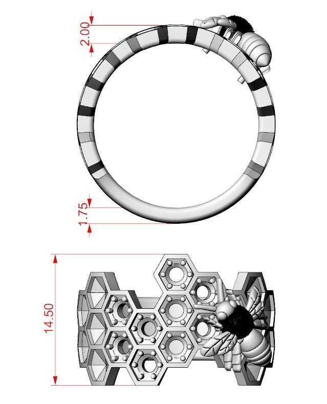 Ring bee on honeycombs with honey 798 3D print model_18