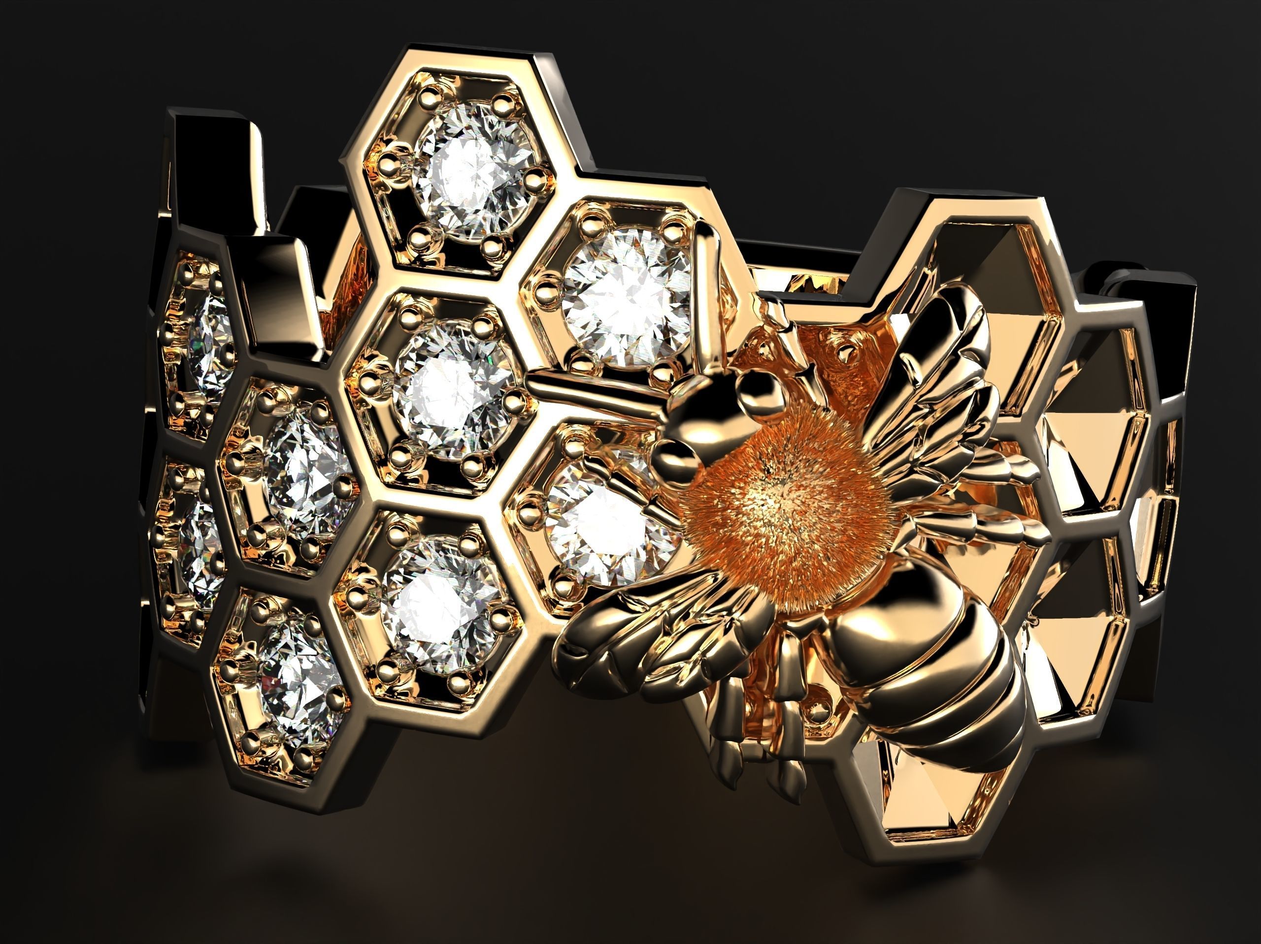 Ring bee on honeycombs with honey 798 3D print model_13