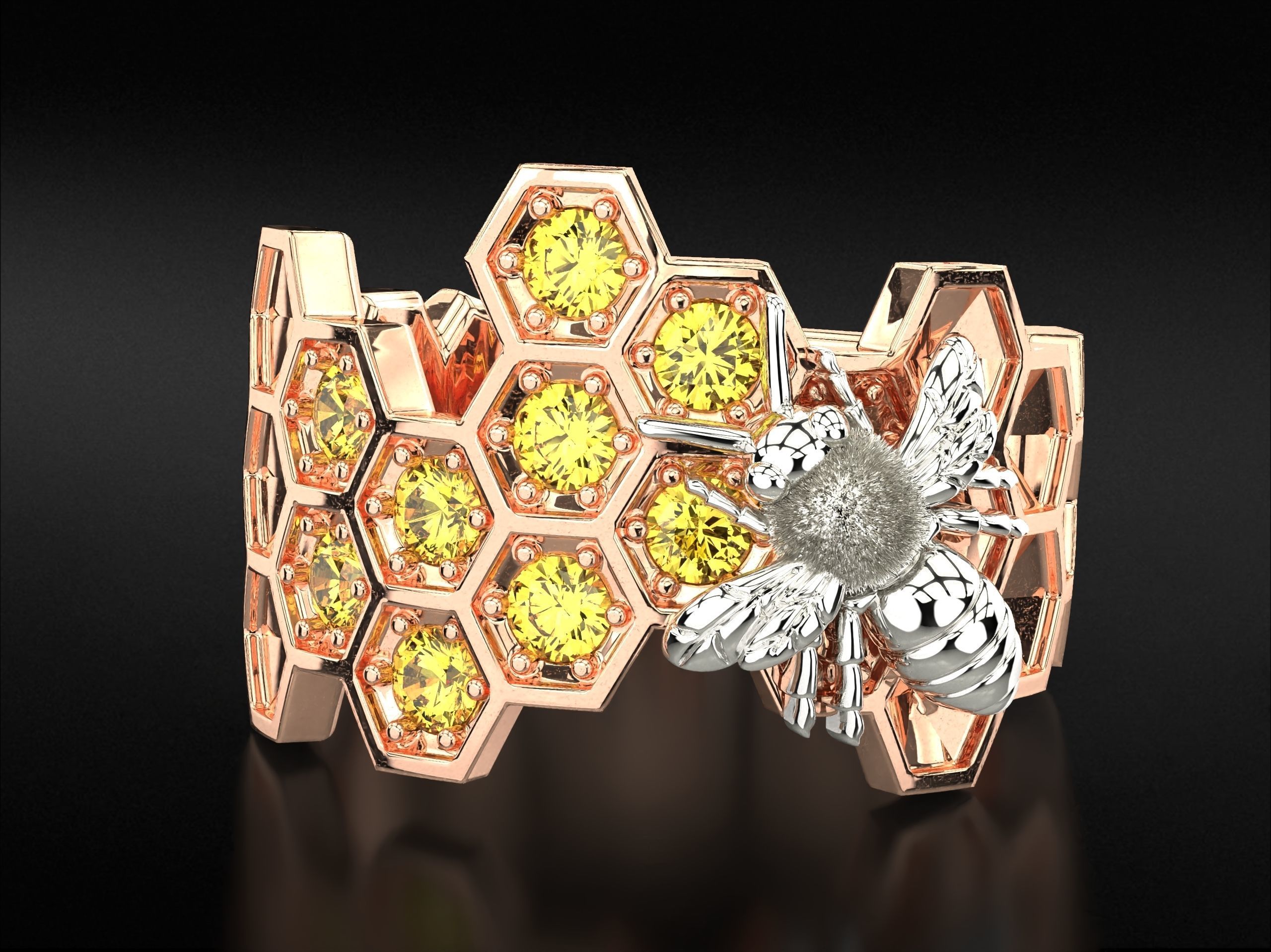 Ring bee on honeycombs with honey 798 3D print model_2