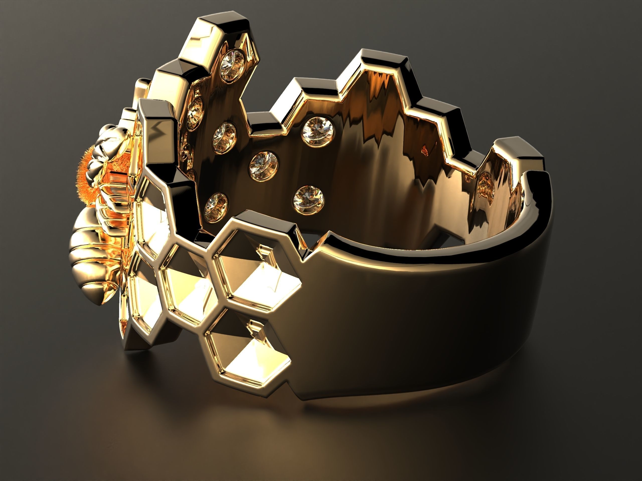 Ring bee on honeycombs with honey 798 3D print model_15