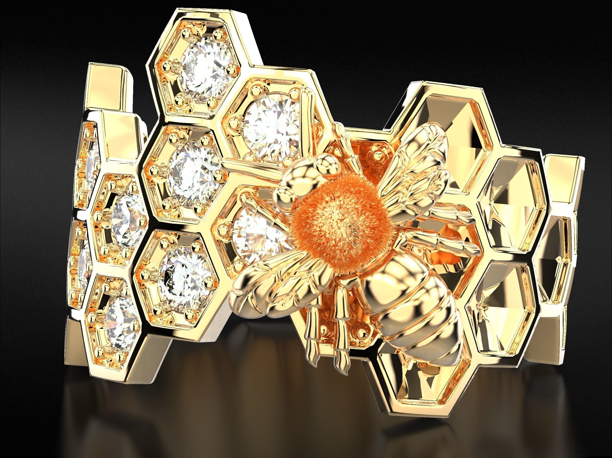 Ring bee on honeycombs with honey 798 3D print model_11