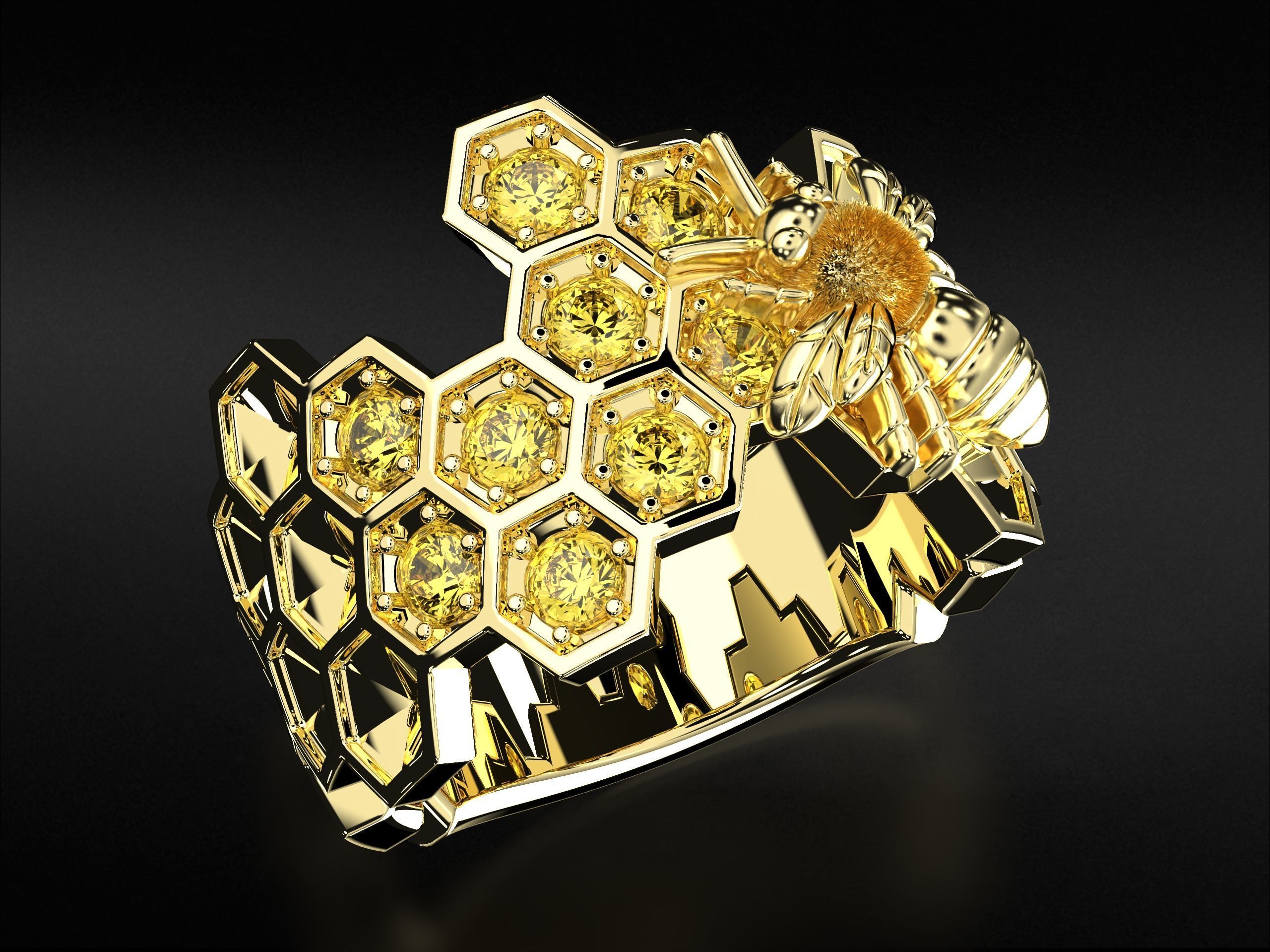 Ring bee on honeycombs with honey 798 3D print model_1
