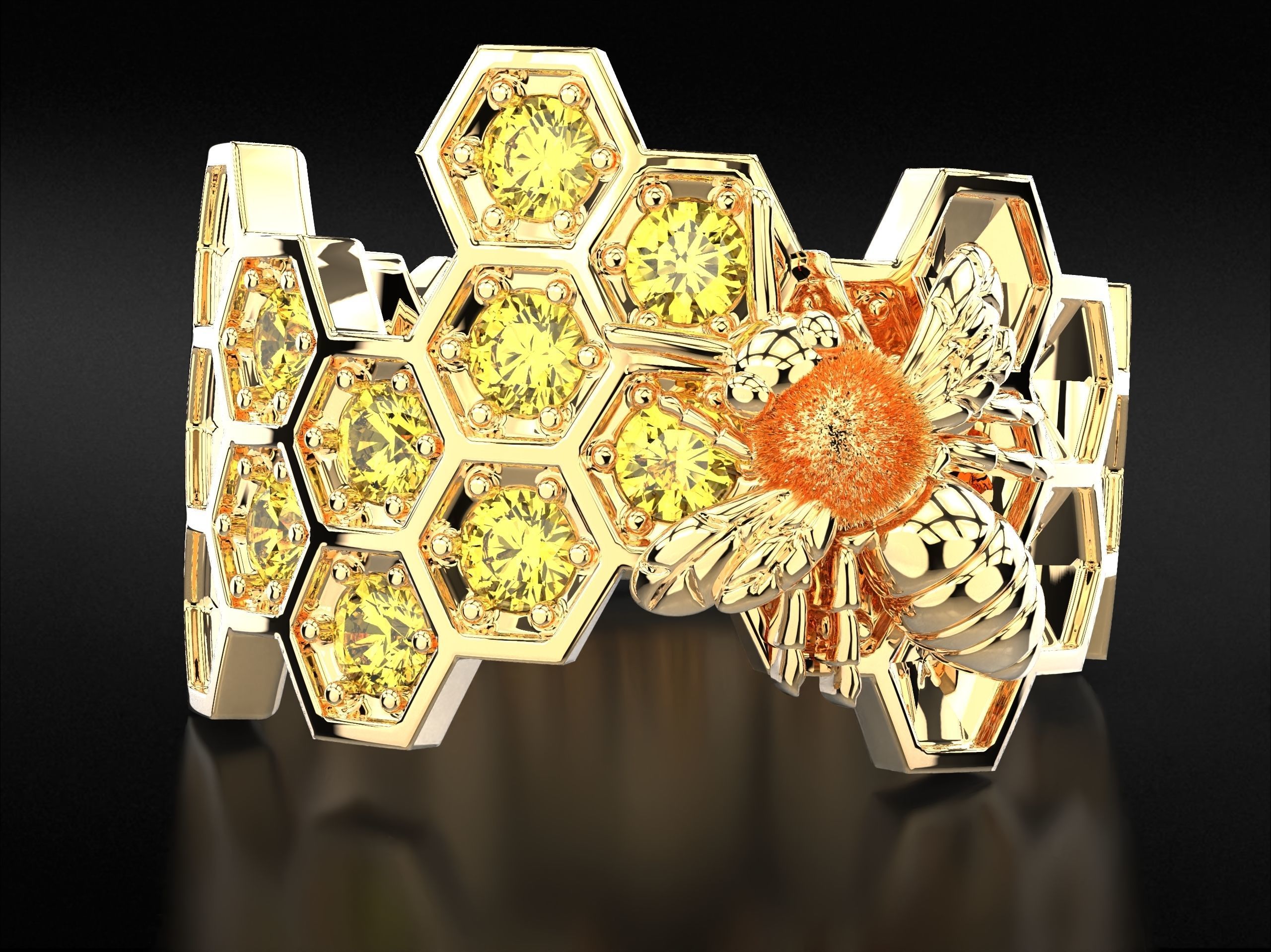Ring bee on honeycombs with honey 798 3D print model_4