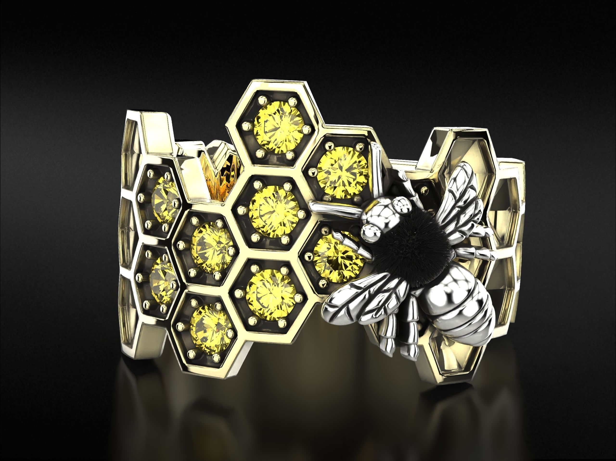 Ring bee on honeycombs with honey 798 3D print model_9