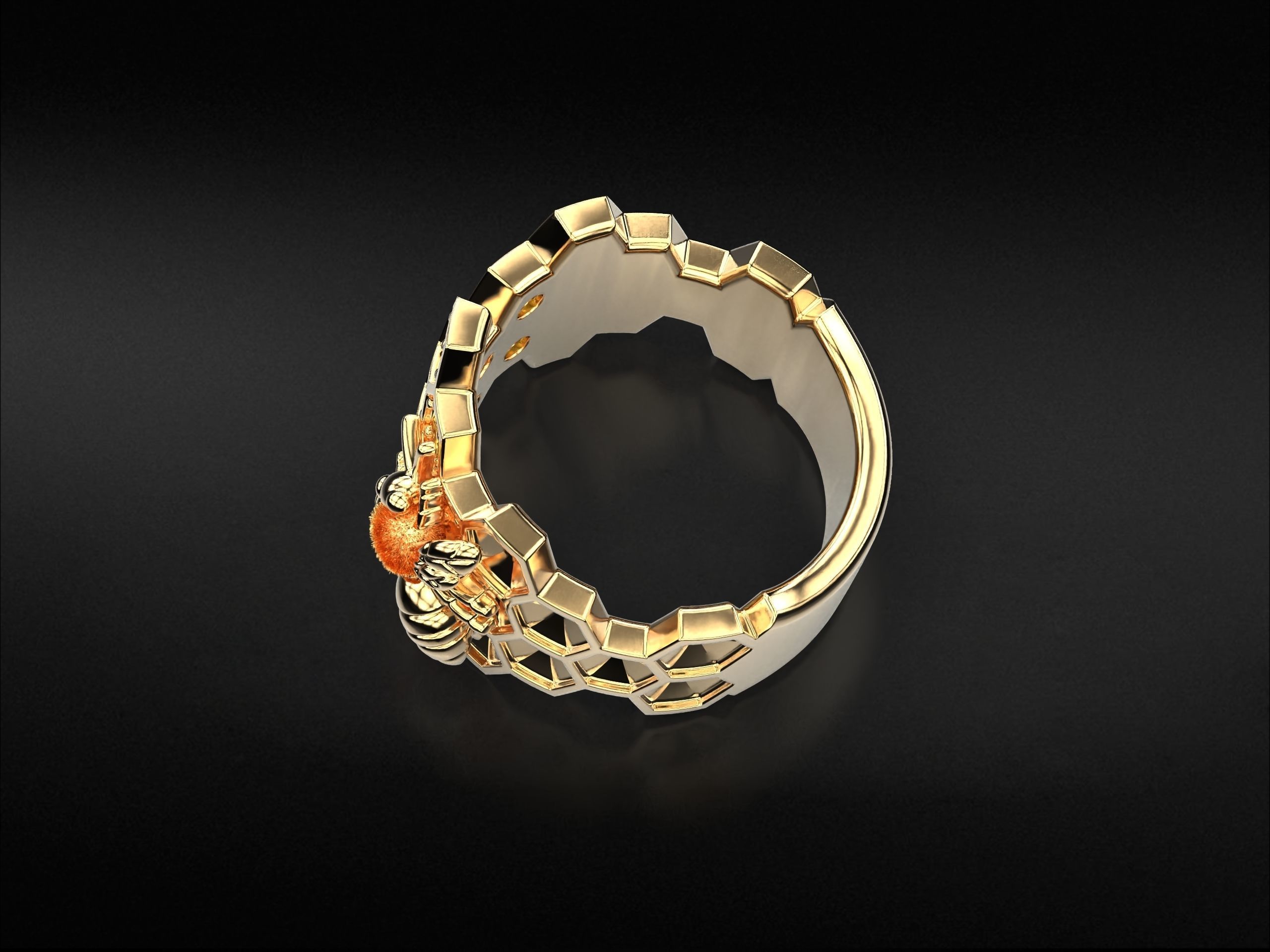 Ring bee on honeycombs with honey 798 3D print model_16