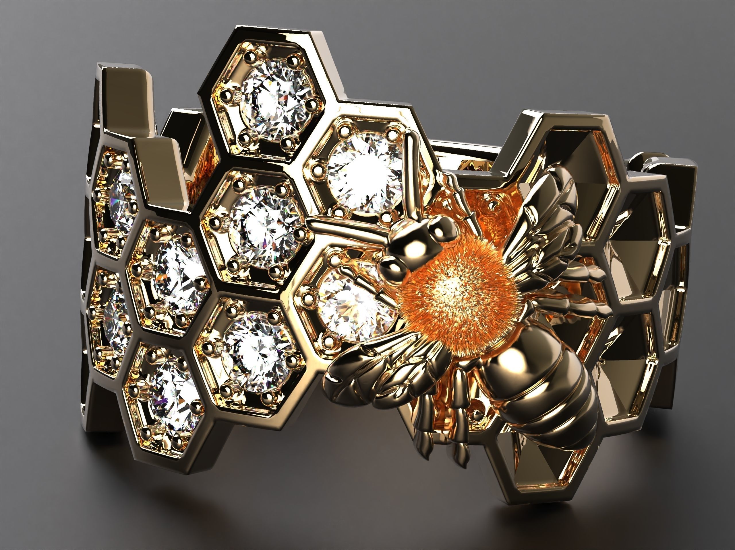 Ring bee on honeycombs with honey 798 3D print model_12