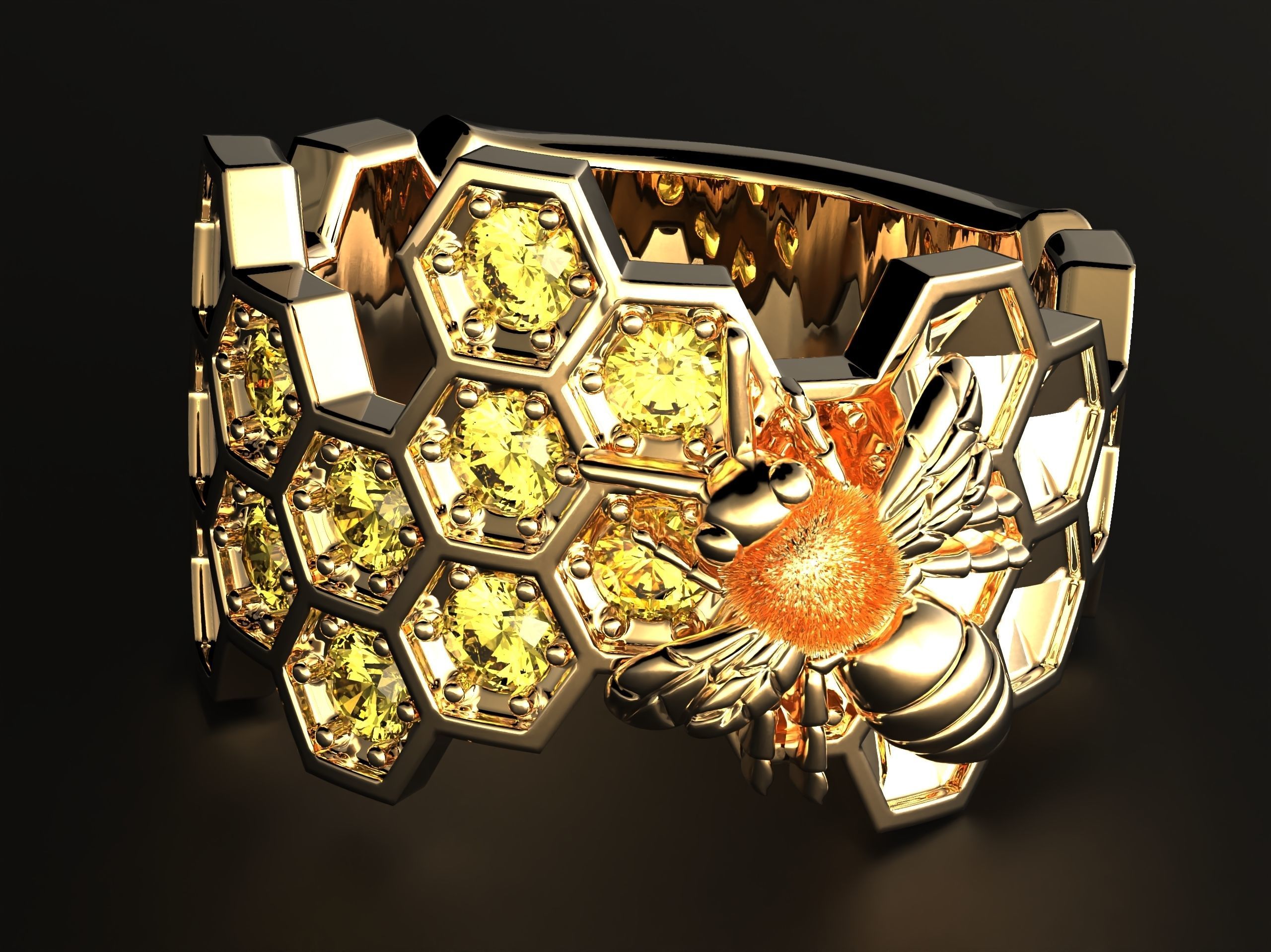 Ring bee on honeycombs with honey 798 3D print model_5