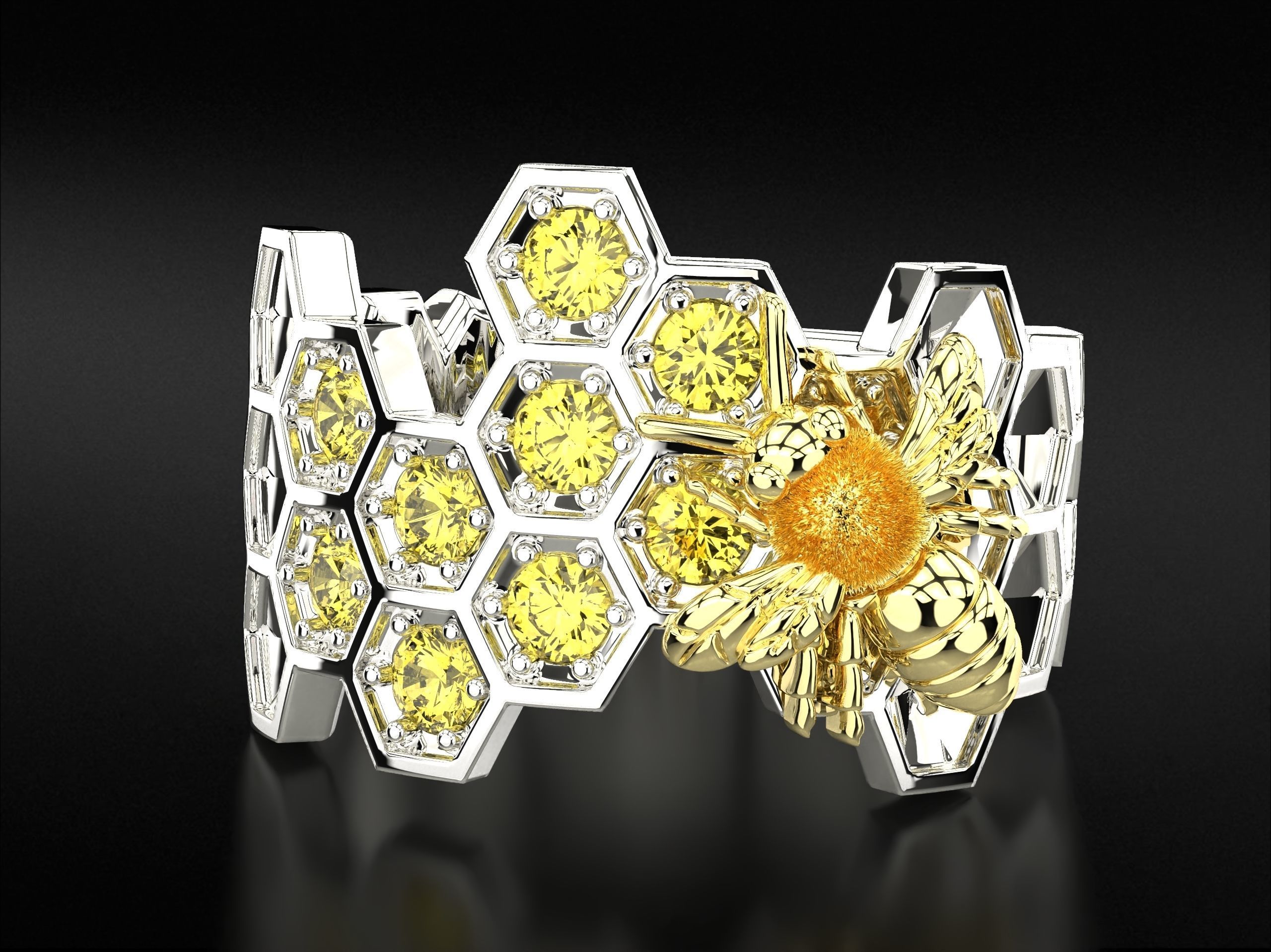 Ring bee on honeycombs with honey 798 3D print model_3