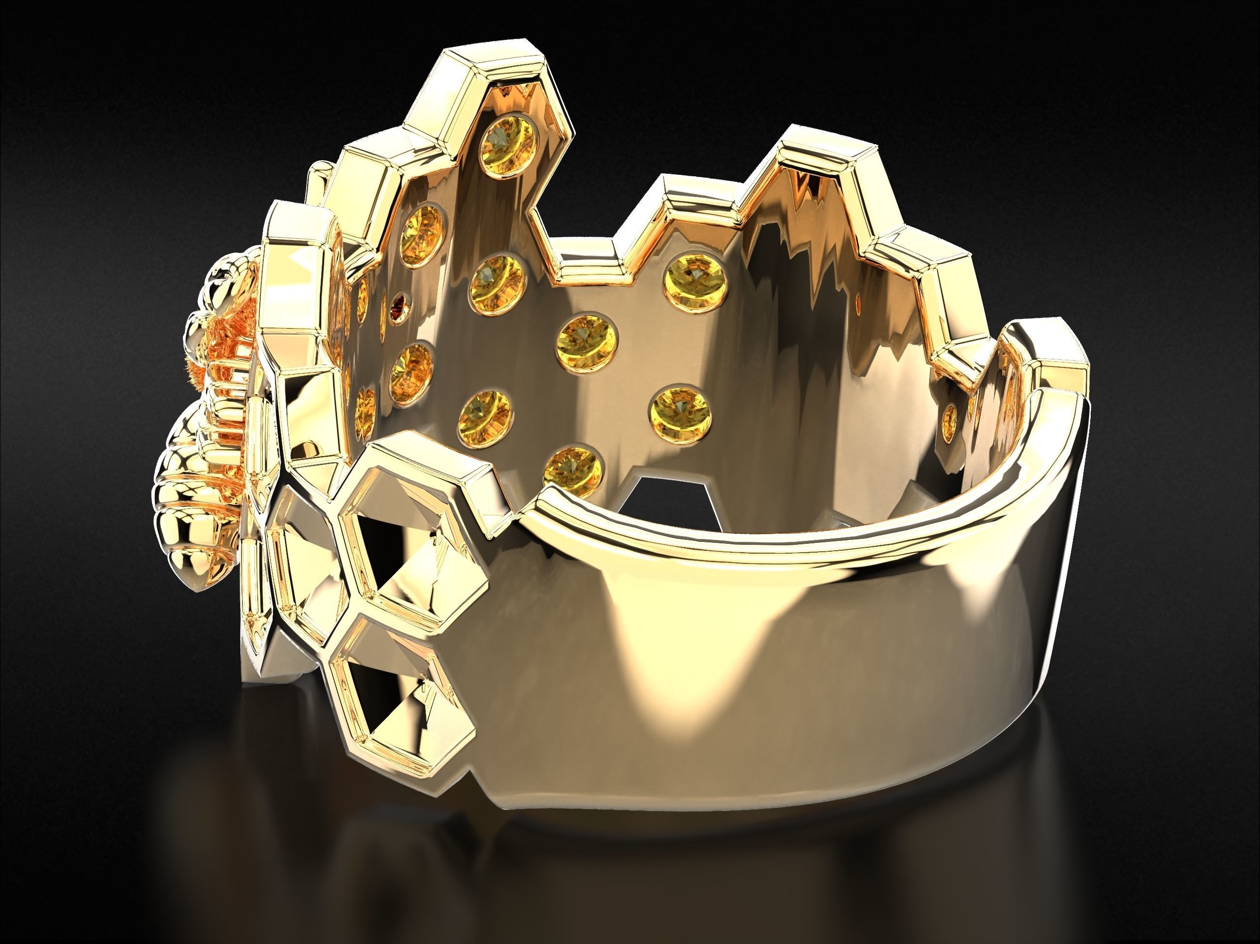 Ring bee on honeycombs with honey 798 3D print model_7