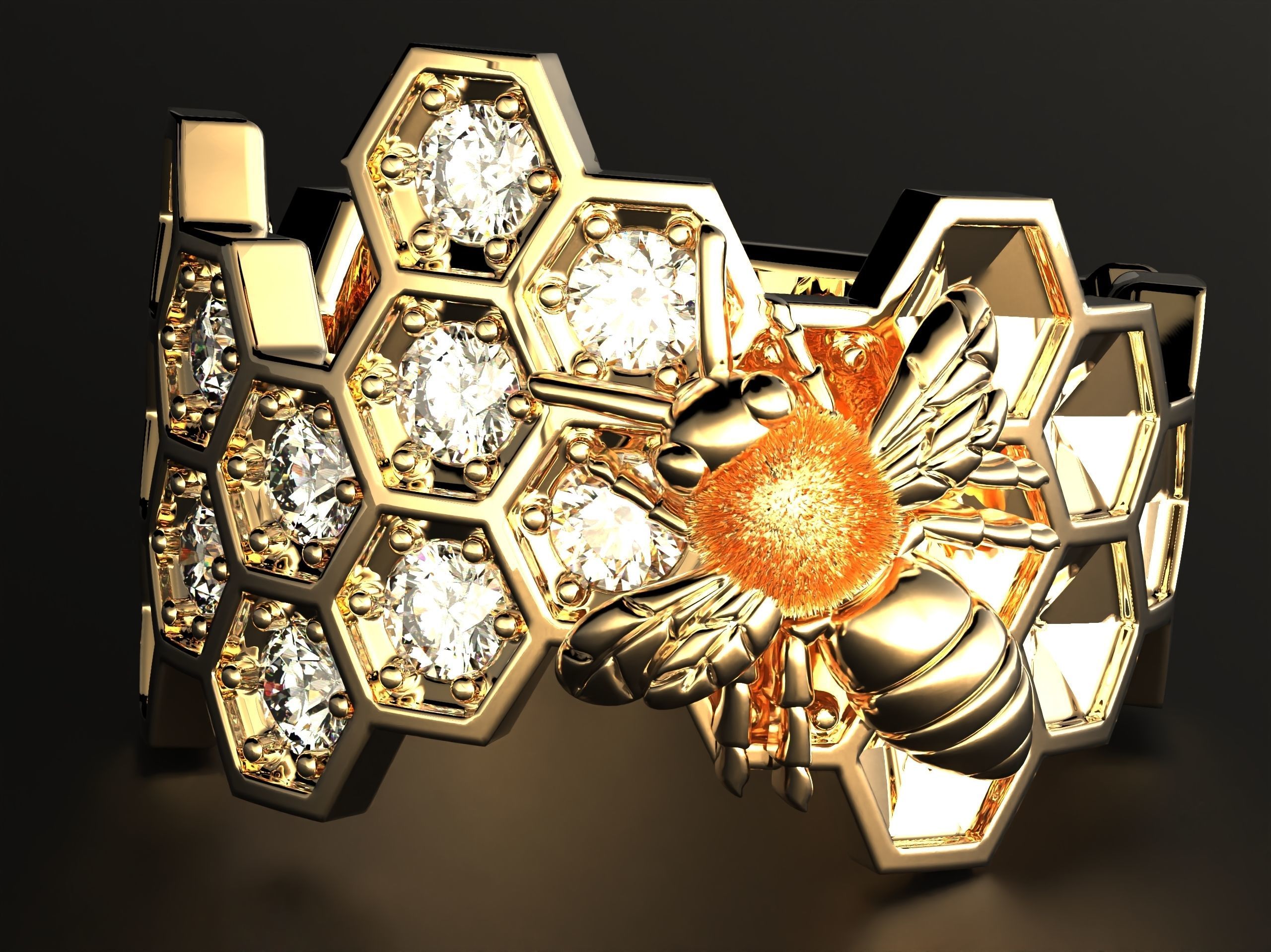Ring bee on honeycombs with honey 798 3D print model_14