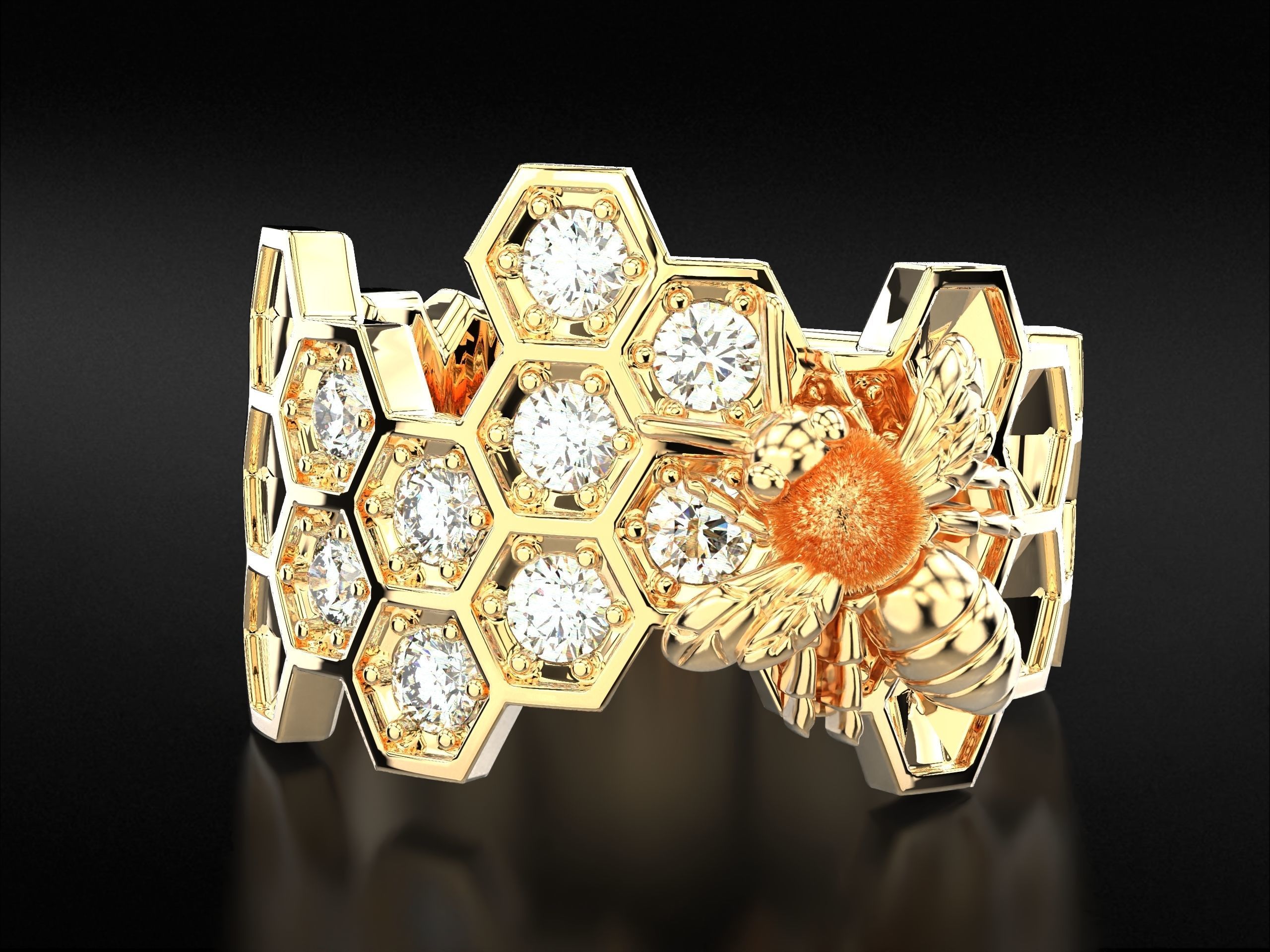 Ring bee on honeycombs with honey 798 3D print model_10
