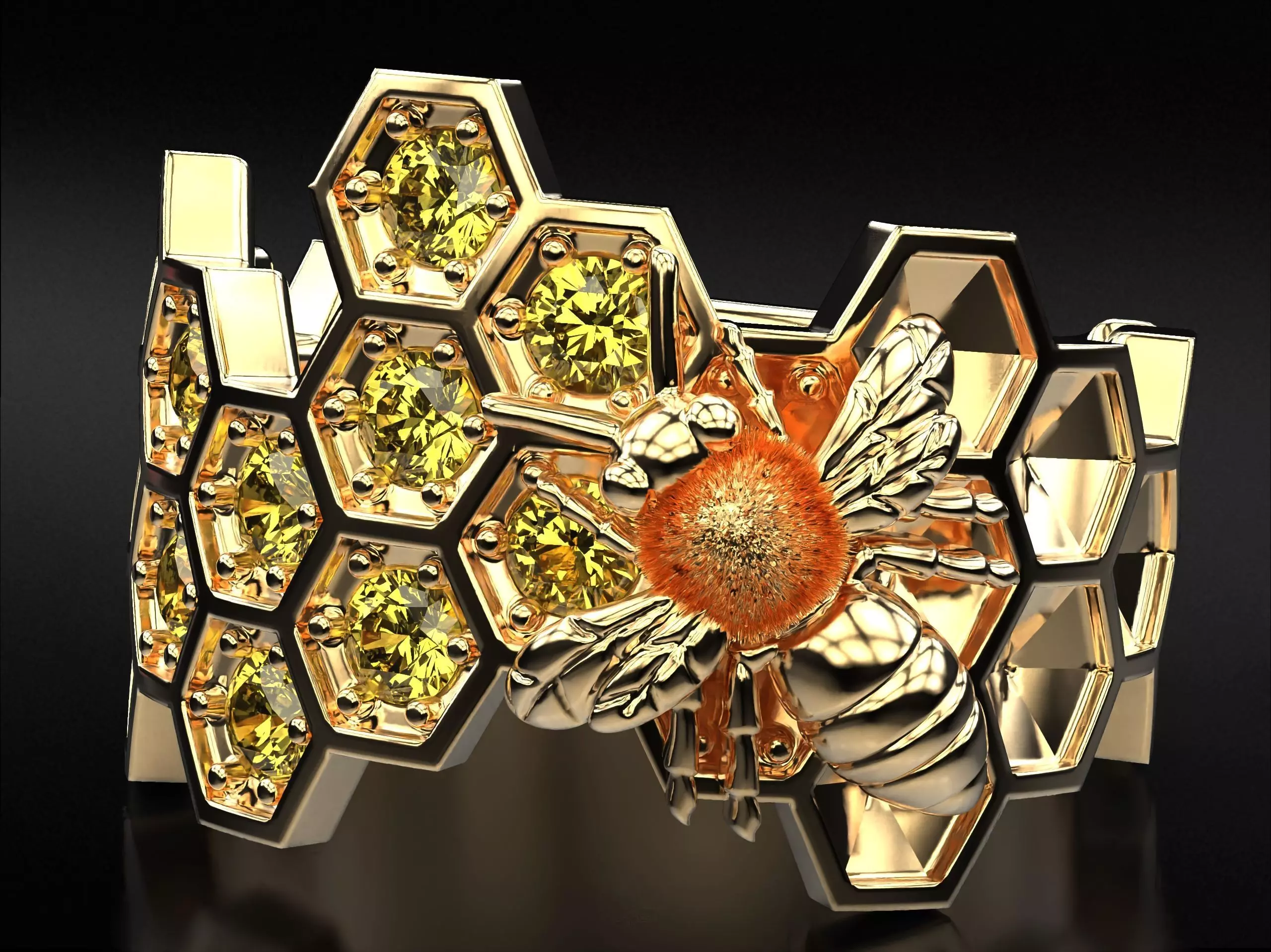 Ring bee on honeycombs with honey 798 3D print model_0
