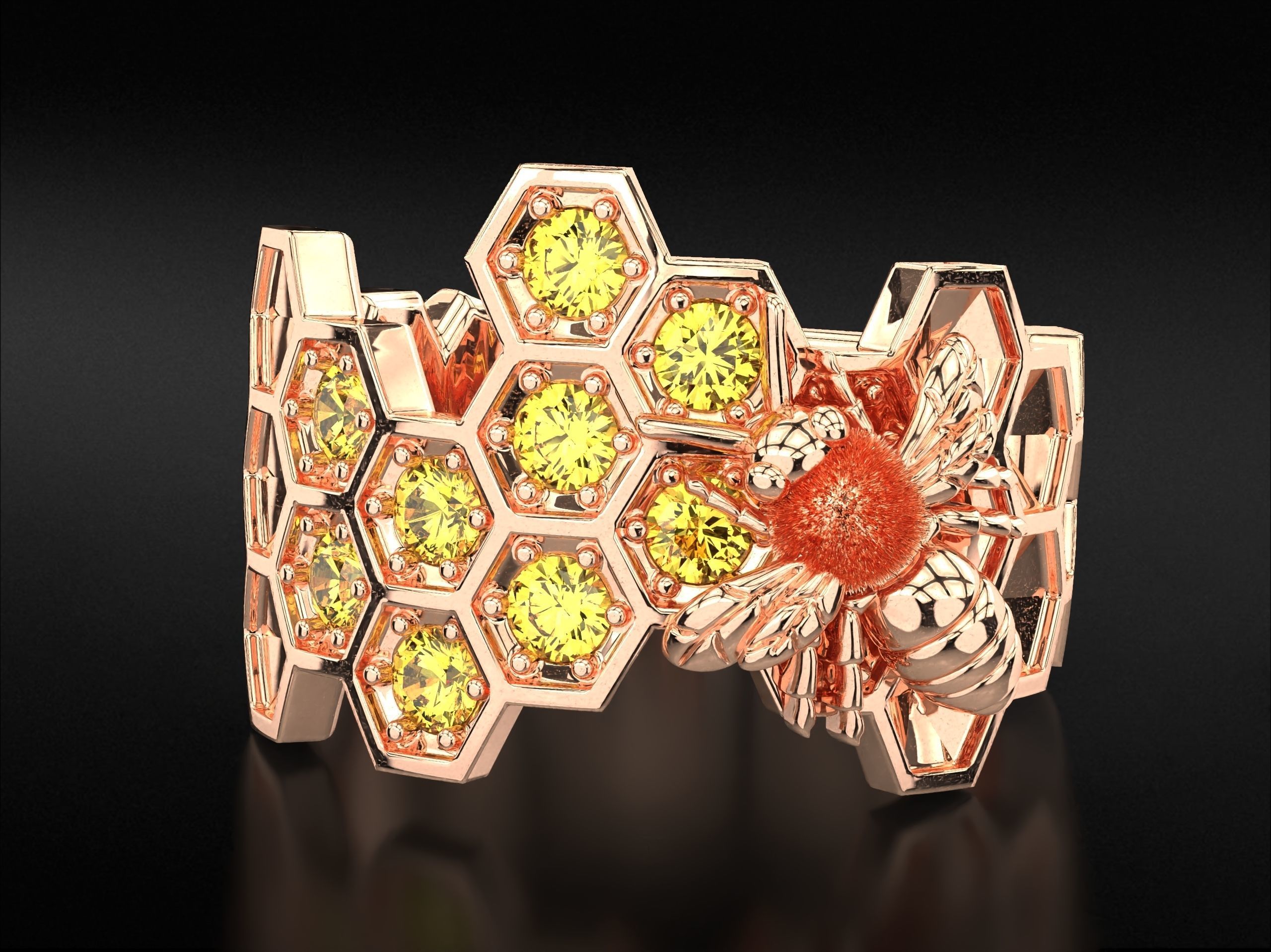 Ring bee on honeycombs with honey 798 3D print model_8