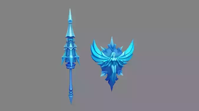 Cartoon Angel goddess Spear Shield Weapon Low-poly 3D model