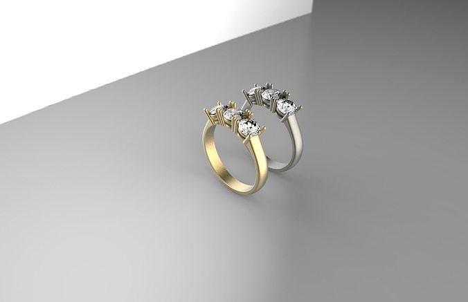 engagement ring 3 diamonds  printable 3D model  3D print model