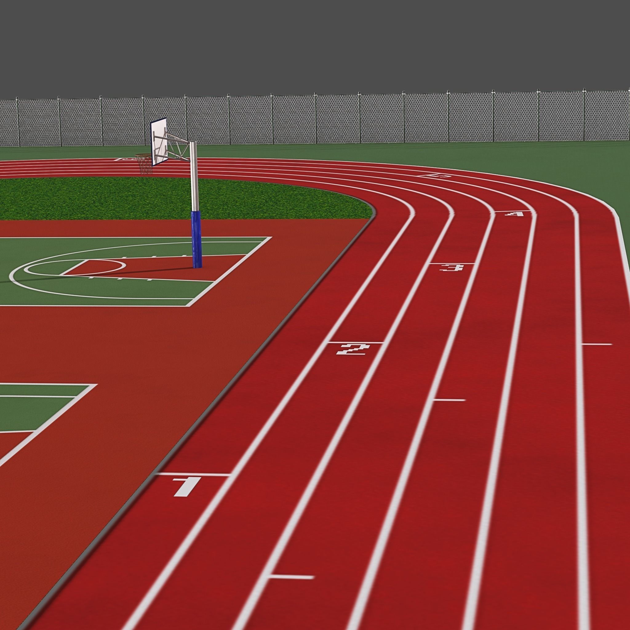 Playground with Basketball Court and Football Field Low-poly 3D model_13